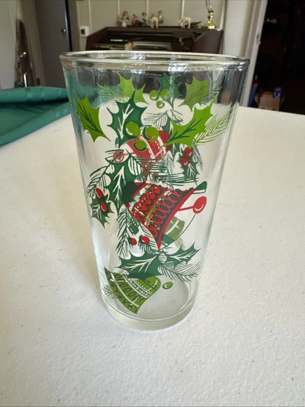 Hazel Atlas Bells & Holly 12 oz. Replacement Glass Tumbler 1970's